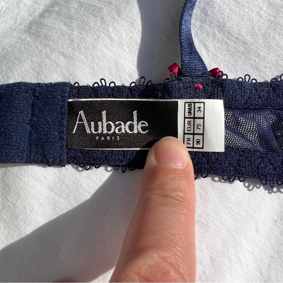 Aubade Embroidered Demi Bra in Blue and Pink, 34C - Picture 11 of 13